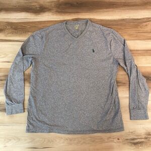 Polo Ralph Lauren Mens Grey V-Neck Long Sleeve T-Shirt Classic Fit Large Logo